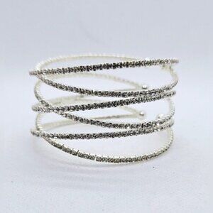 Stretch Rhinestone Cuff Silver Tone Bracelet